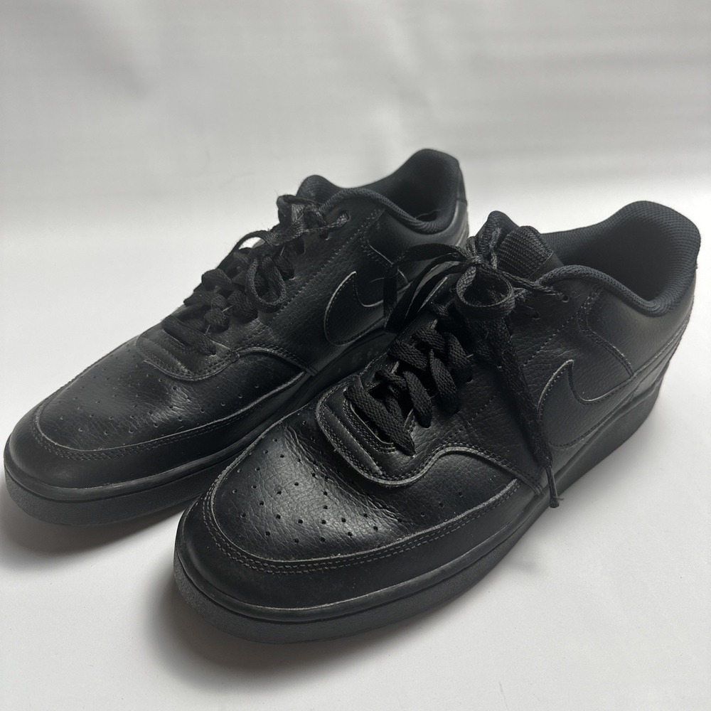 Nike Court Vision Low Triple Black Leather Sneakers Men's 12 Casual Streetwear